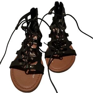 Blue Suede Shoes Gladiator Sandals Black Never worn Size 8